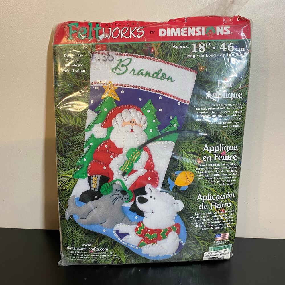 Vintage Dimensions Feltworks Santa Fishing Stocking Kit #8101 Polar Bear 18"